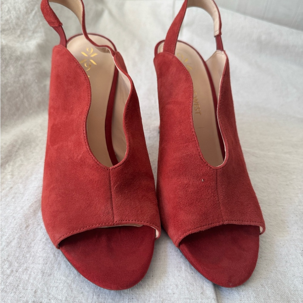 Nine West Red Suede Peep-Toe Heels